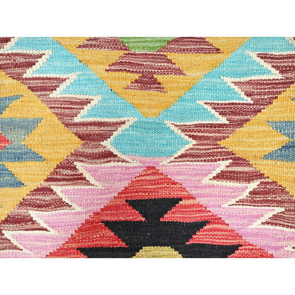 Flat Weave Wool Hand Woven Rug Red Yellow 9.1X11.9 -O085822