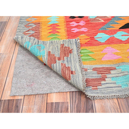 Flat Weave Wool Hand Woven Rug Red Yellow 9.1X11.9 -O085822