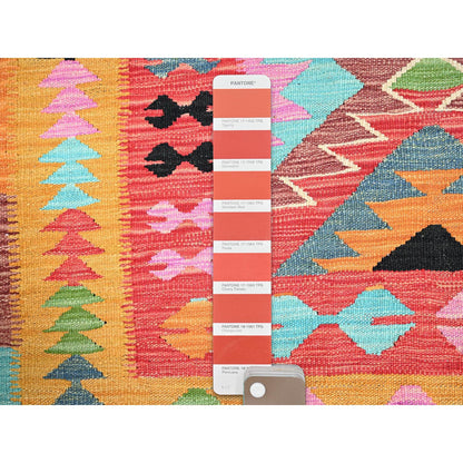 Flat Weave Wool Hand Woven Rug Red Yellow 9.1X11.9 -O085822