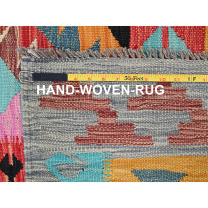 Flat Weave Wool Hand Woven Rug Red Yellow 9.1X11.9 -O085822