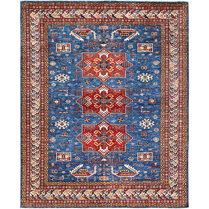 Kazak Wool Hand Knotted Rug Blue Ivory 8.3X10.0 -O085826