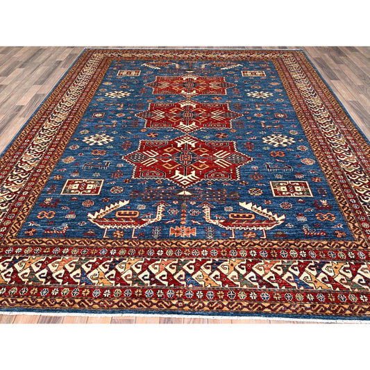 Kazak Wool Hand Knotted Rug Blue Ivory 8.3X10.0 -O085826