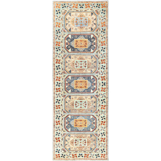 Tribal & Geometric Wool Hand Knotted Rug Blue Blue 4.0X11.9 -O085840