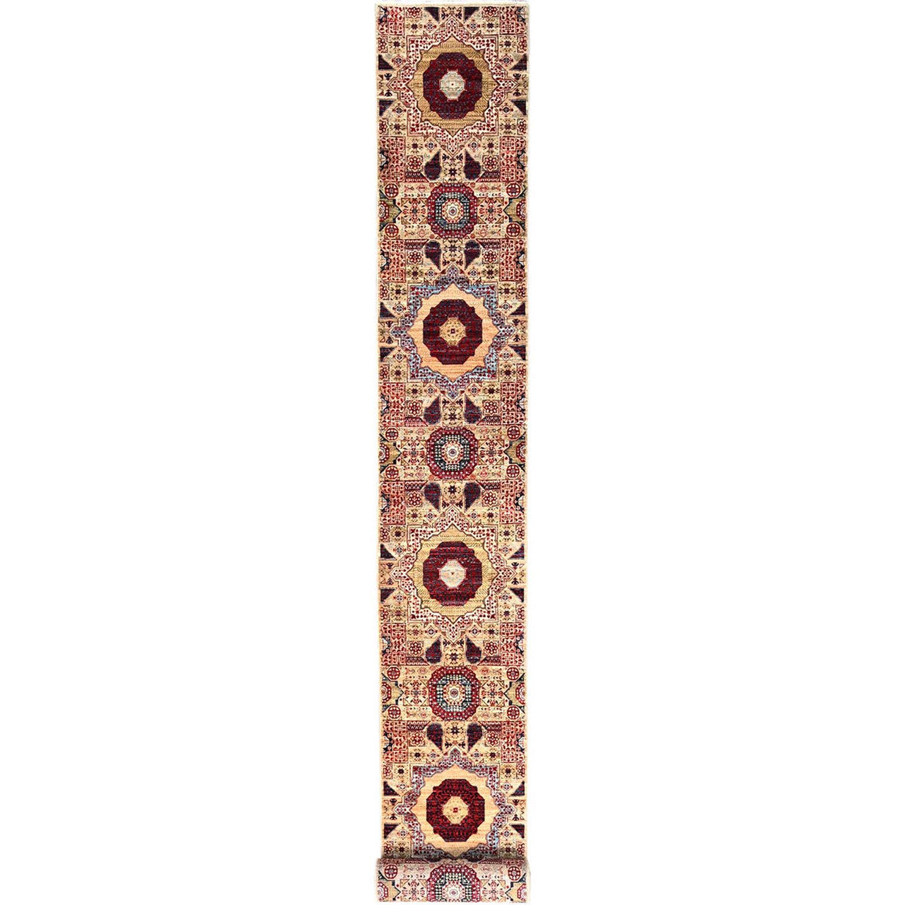 Ivory 2'3" x 24'8" Mamluk Hand knotted Wool Rug - Sku: O085843