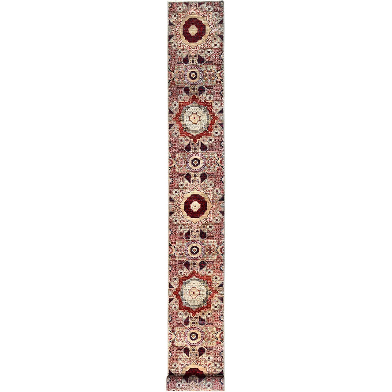 Ivory 2'4" x 24'8" Mamluk Hand knotted Wool Rug - Sku: O085846