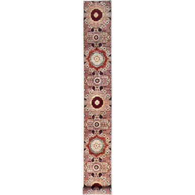 Mamluk Wool Hand Knotted Rug Ivory No Border 2.4X24.8 -O085846