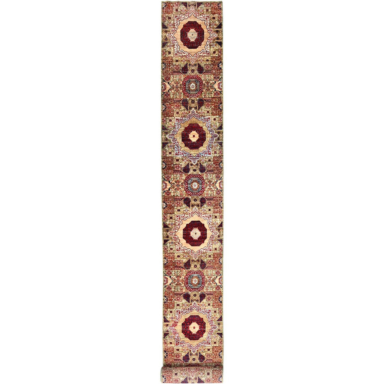 Mamluk Wool Hand Knotted Rug Green No Border 2.4X24.7 -O085847