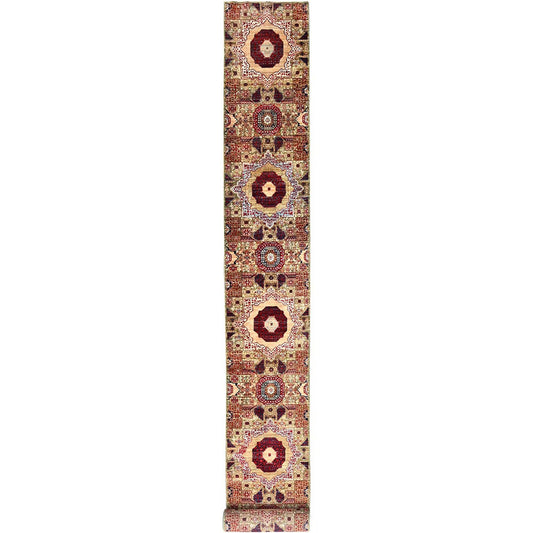 Mamluk Wool Hand Knotted Rug Green No Border 2.4X24.7 -O085847