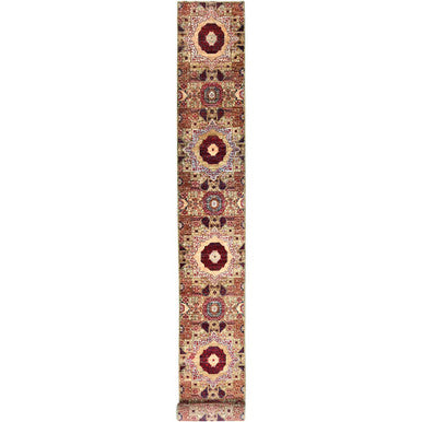 Mamluk Wool Hand Knotted Rug Green No Border 2.4X24.7 -O085847