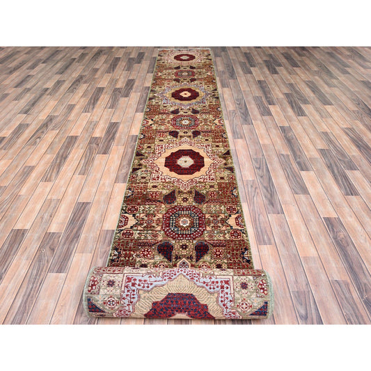 Mamluk Wool Hand Knotted Rug Green No Border 2.4X24.7 -O085847