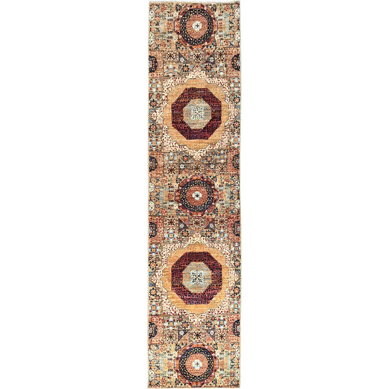 Ivory 2'5" x 10'3" Mamluk Hand knotted Wool Rug - Sku: O085848