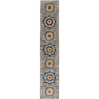 Mamluk Wool Hand Knotted Rug Blue Blue 2.6X13.9 -O085849