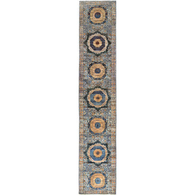 Mamluk Wool Hand Knotted Rug Blue Blue 2.6X13.9 -O085849