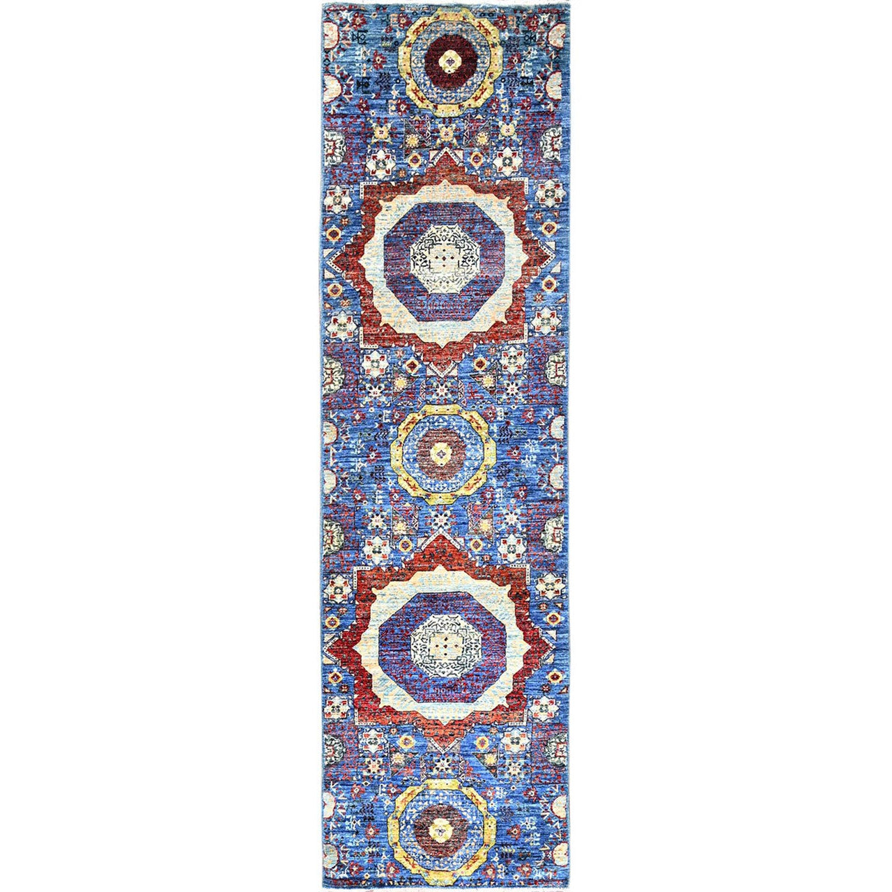 Blue 2'8" x 9'10" Mamluk Hand knotted Wool Rug - Sku: O085851