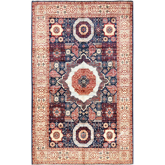 Mamluk Wool Hand Knotted Rug Blue Beige 3.10X6.3 -O085852