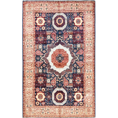 Mamluk Wool Hand Knotted Rug Blue Beige 3.10X6.3 -O085852