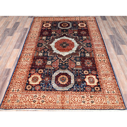 Mamluk Wool Hand Knotted Rug Blue Beige 3.10X6.3 -O085852