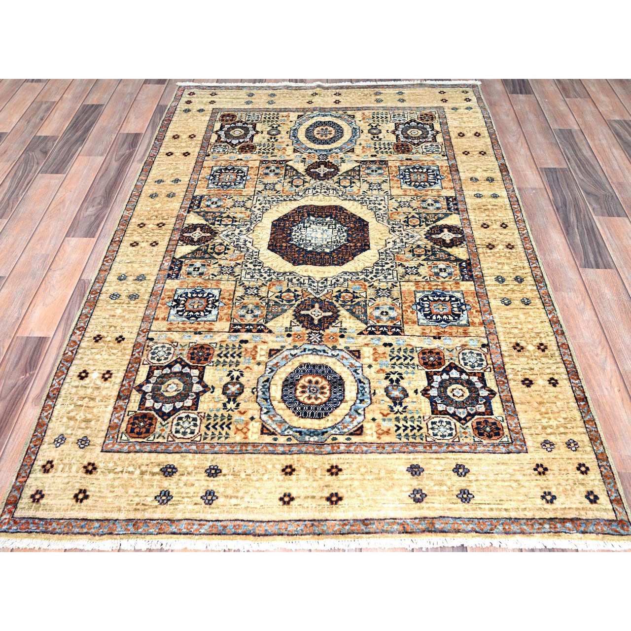 Mamluk Wool Hand Knotted Rug Ivory Ivory 3.10X6.0 -O085859