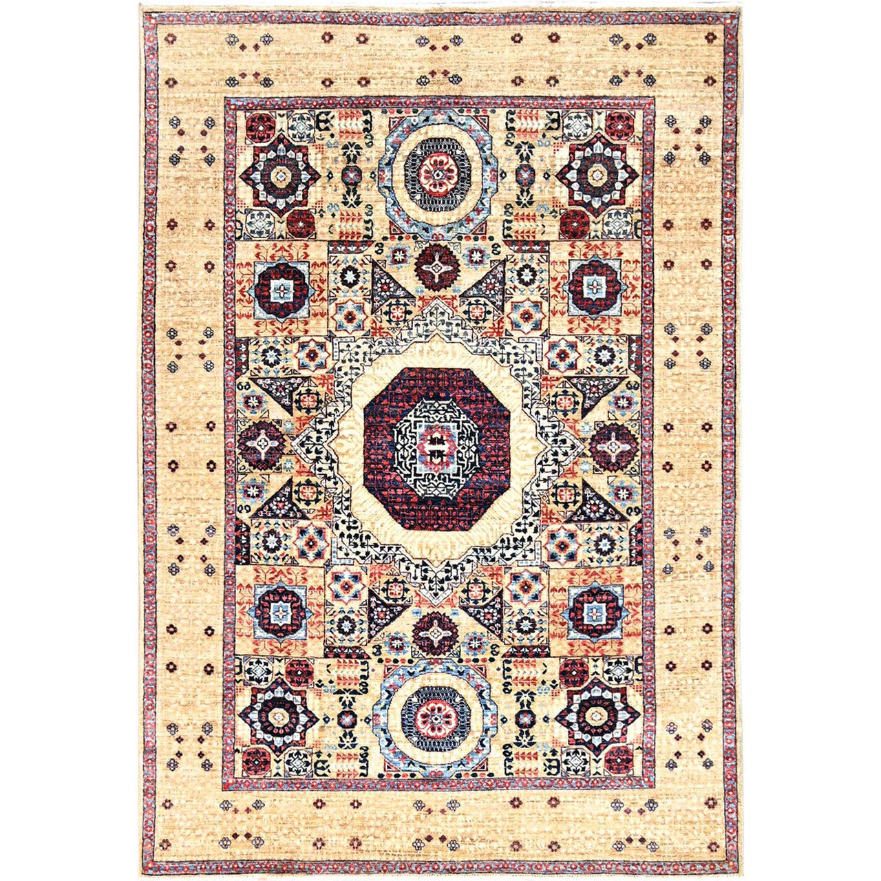 Ivory 4'9" x 7'1" Mamluk Hand knotted Wool Rug - Sku: O085860