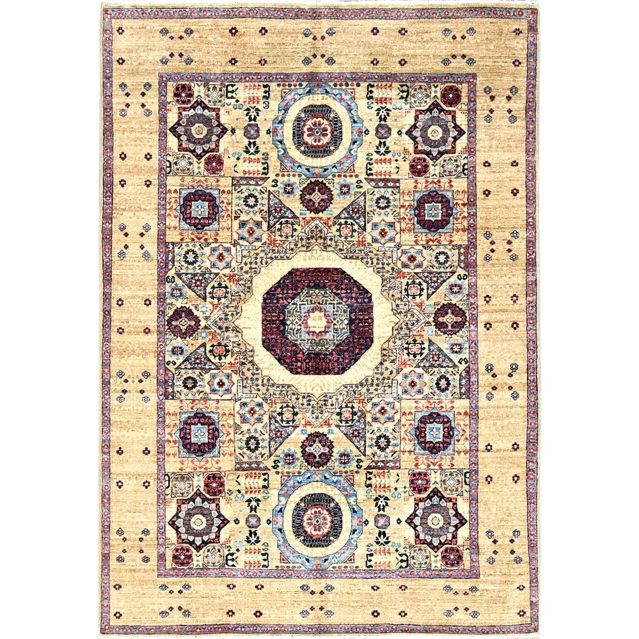 Ivory 5'0" x 7'0" Mamluk Hand knotted Wool Rug - Sku: O085861