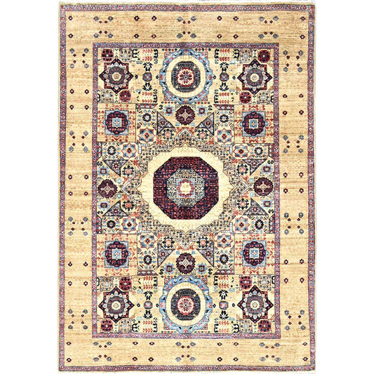 Mamluk Wool Hand Knotted Rug Ivory Ivory 5.0X7.0 -O085861
