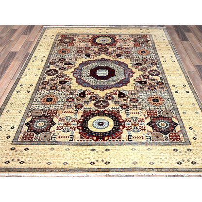 Mamluk Wool Hand Knotted Rug Ivory Ivory 5.1X6.8 -O085863