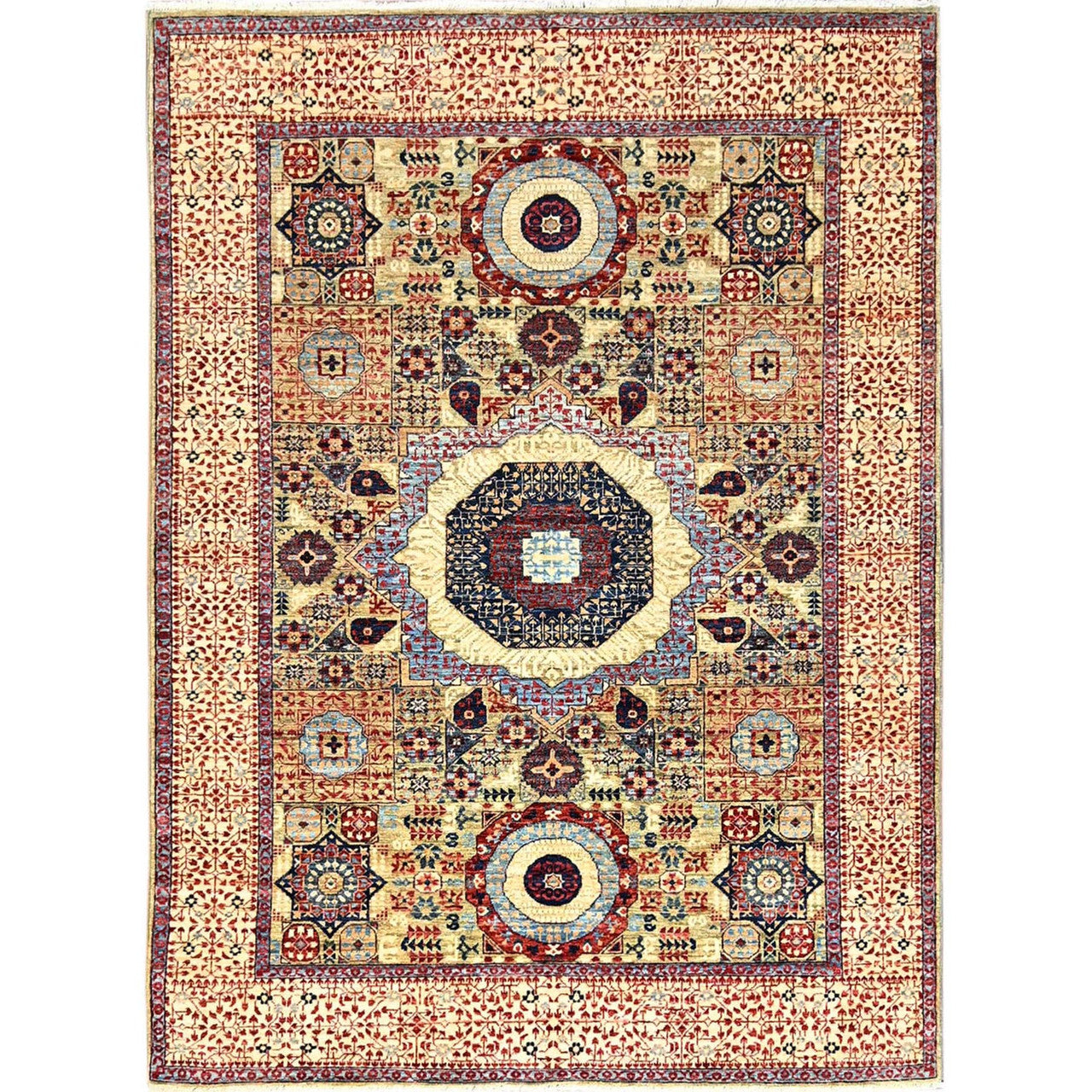 Green 5'0" x 6'8" Mamluk Hand knotted Wool Rug - Sku: O085864