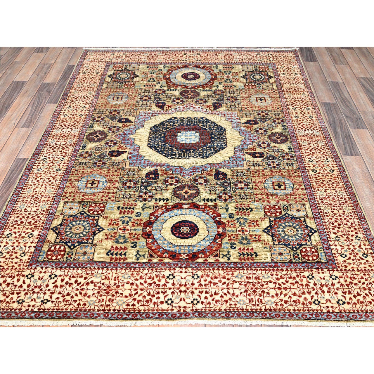 Green 5'0" x 6'8" Mamluk Hand knotted Wool Rug - Sku: O085864