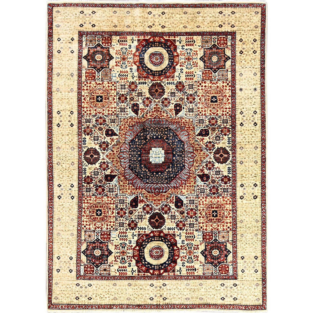 Ivory 4'10" x 7'0" Mamluk Hand knotted Wool Rug - Sku: O085865