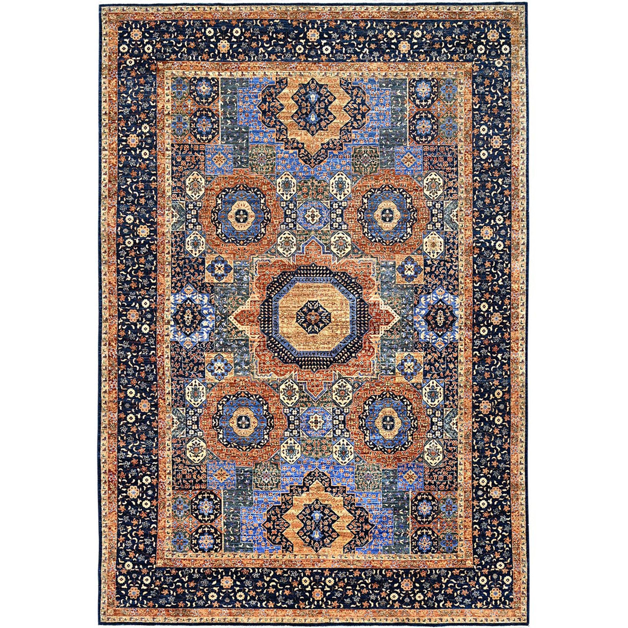 Blue 8'9" x 12'10" Mamluk Hand knotted Wool Rug - Sku: O085869