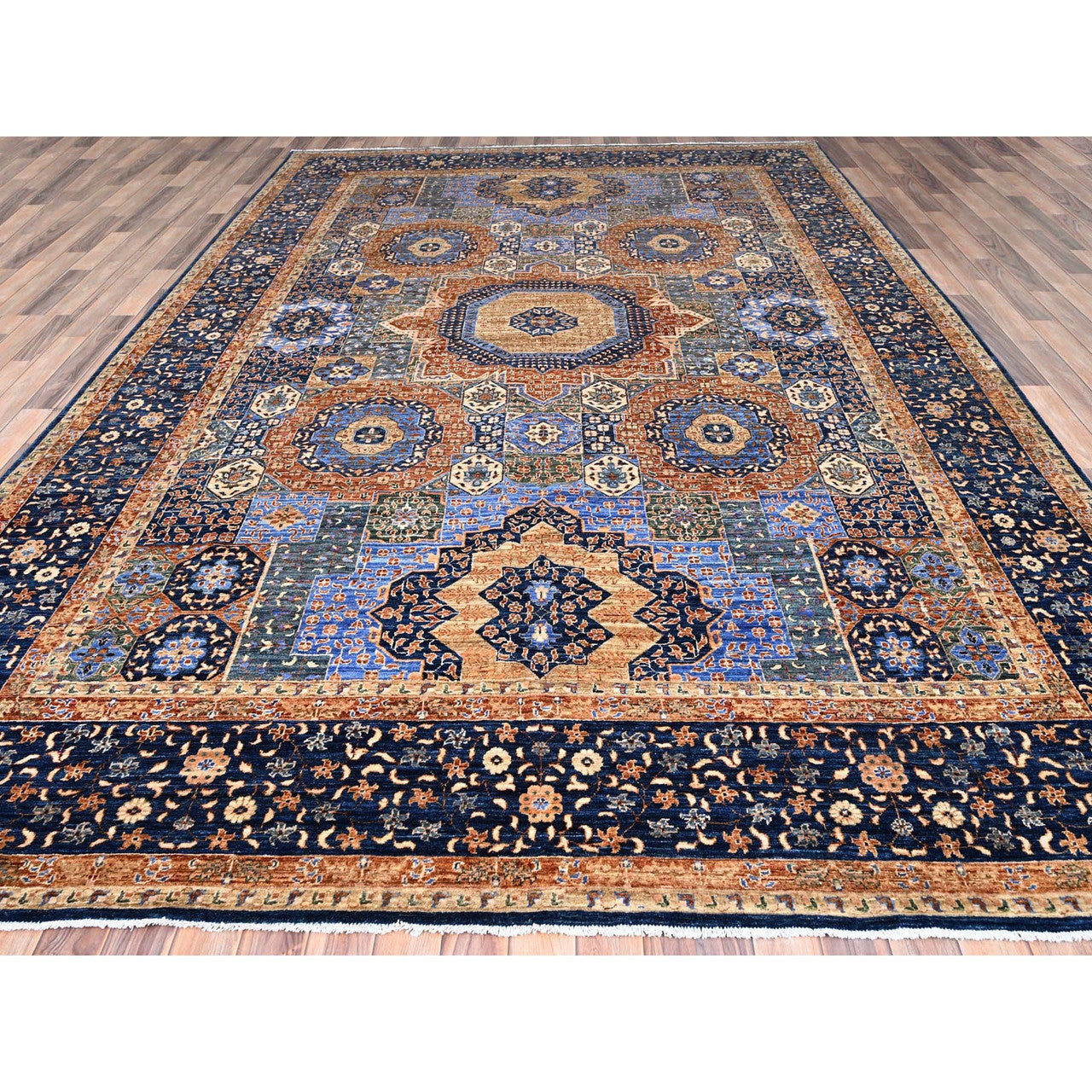 Blue 8'9" x 12'10" Mamluk Hand knotted Wool Rug - Sku: O085869