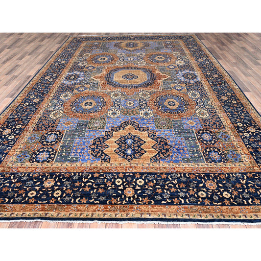 Mamluk Wool Hand Knotted Rug Blue Blue 8.9X12.10 -O085869