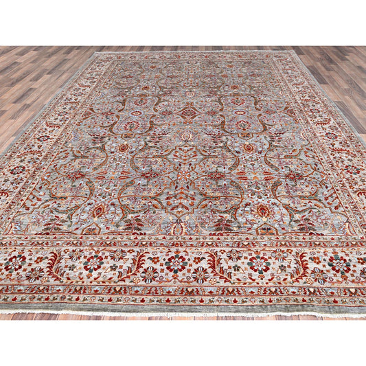 Fine Oriental Wool Hand Knotted Rug Grey Ivory 9.0X12.0 -O085870