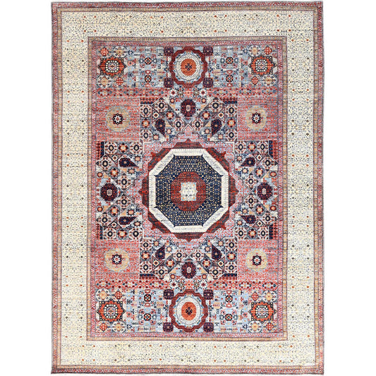 Mamluk Wool Hand Knotted Rug Red Ivory 8.10X12.0 -O085871