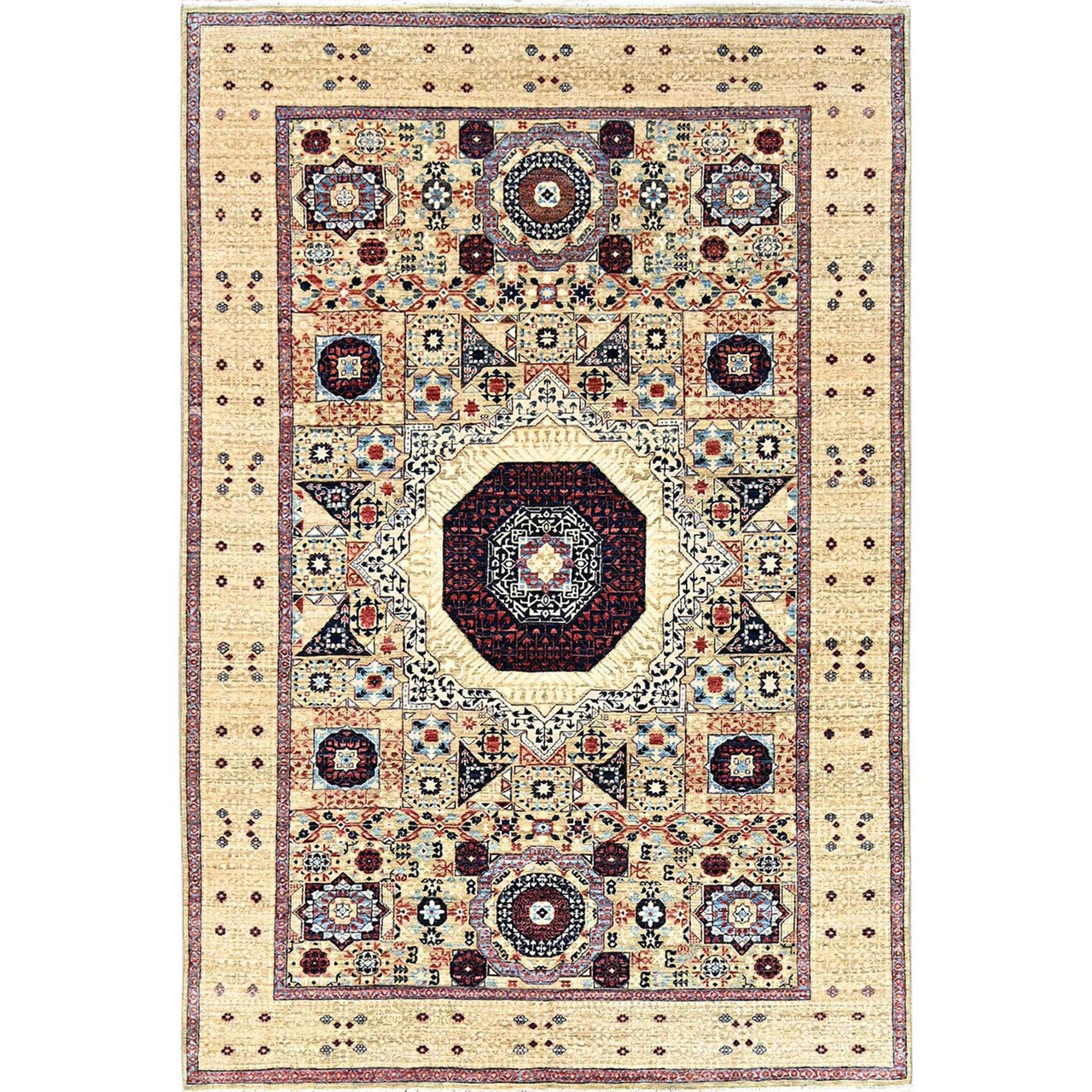 Yellow 5'10" x 8'10" Mamluk Hand knotted Wool Rug - Sku: O085879