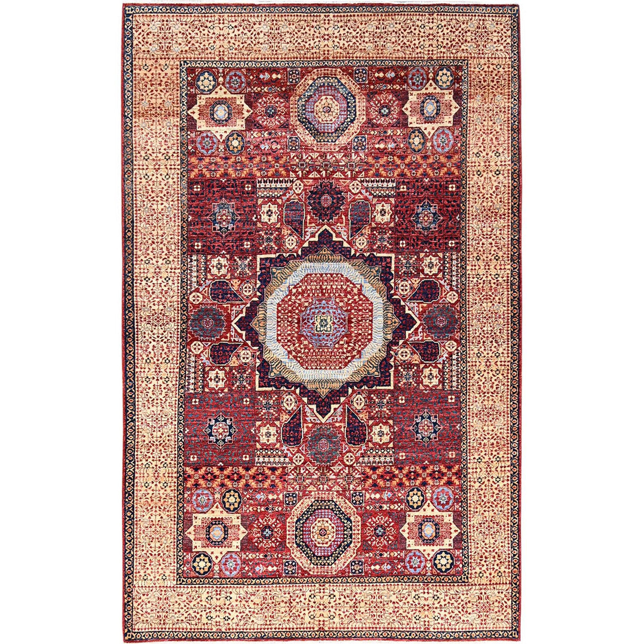Red 5'9" x 9'7" Mamluk Color Hand knotted Wool Rug - Sku: O085882