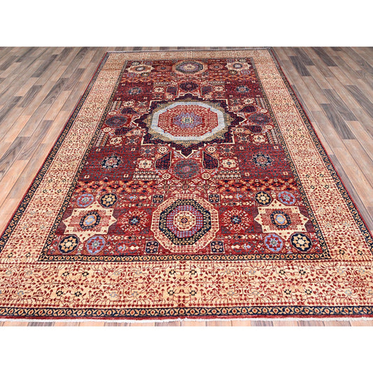 Mamluk Wool Hand Knotted Rug Red Cream Color 5.9X9.7 -O085882