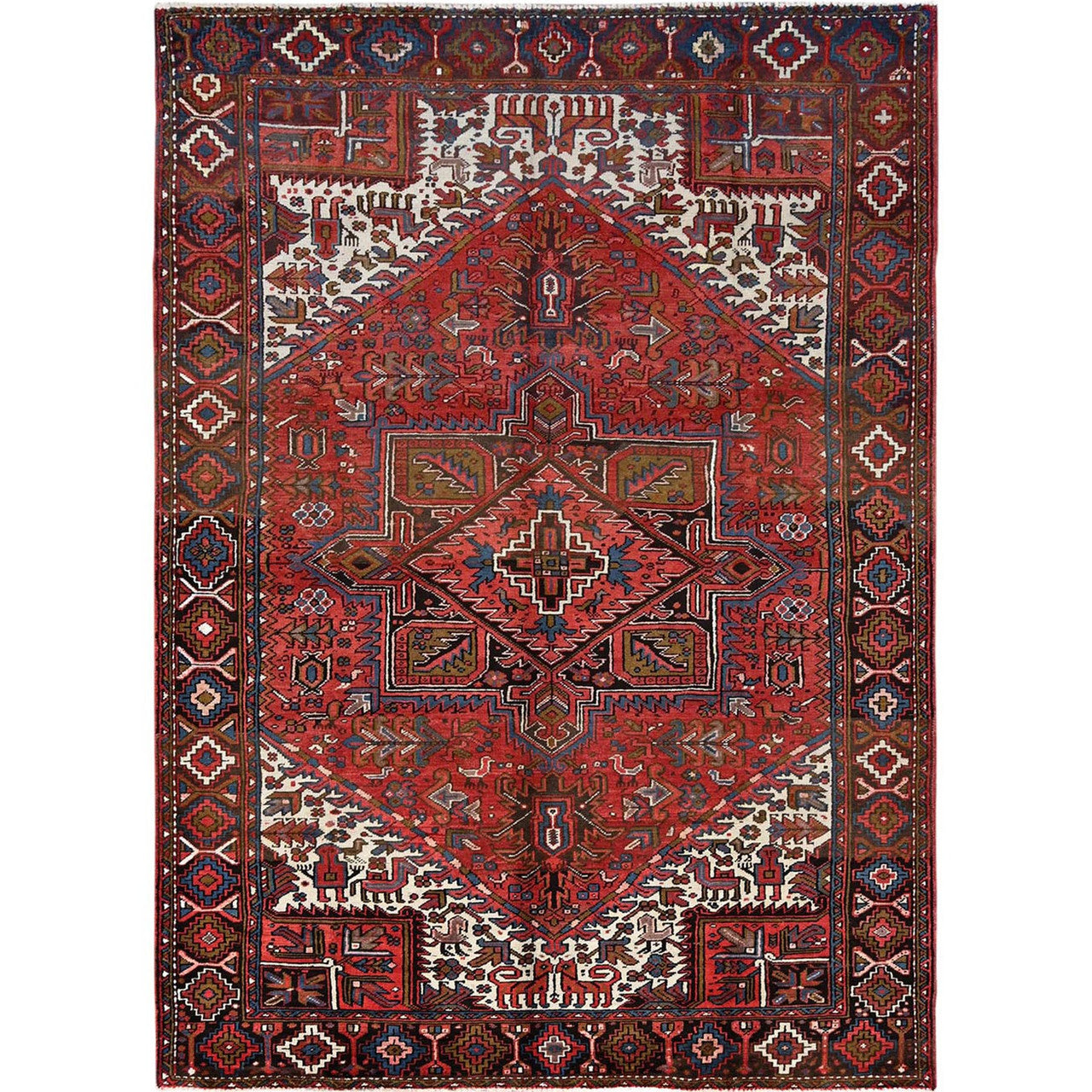 Red 7'6" x 10'7" Heriz Hand knotted Wool Rug - Sku: O085888