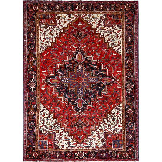 Heriz Wool Hand Knotted Rug Red Black 7.11X11.3 -O085893