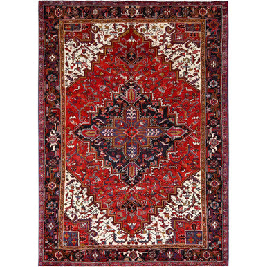 Heriz Wool Hand Knotted Rug Red Black 7.11X11.3 -O085893