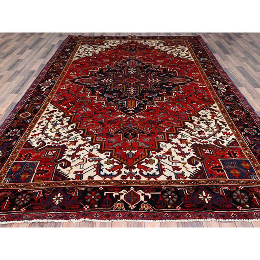 Heriz Wool Hand Knotted Rug Red Black 7.11X11.3 -O085893