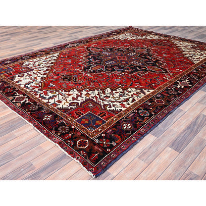 Heriz Wool Hand Knotted Rug Red Black 7.11X11.3 -O085893