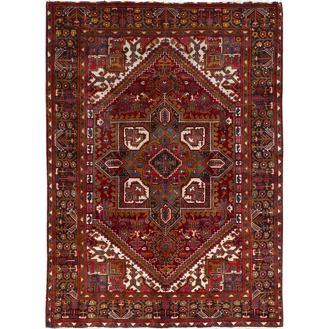 Red 6'9" x 9'4" Heriz Hand knotted Wool Rug - Sku: O085899