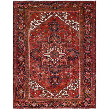 Heriz Wool Hand Knotted Rug Red Black 7.0X9.1 -O085901