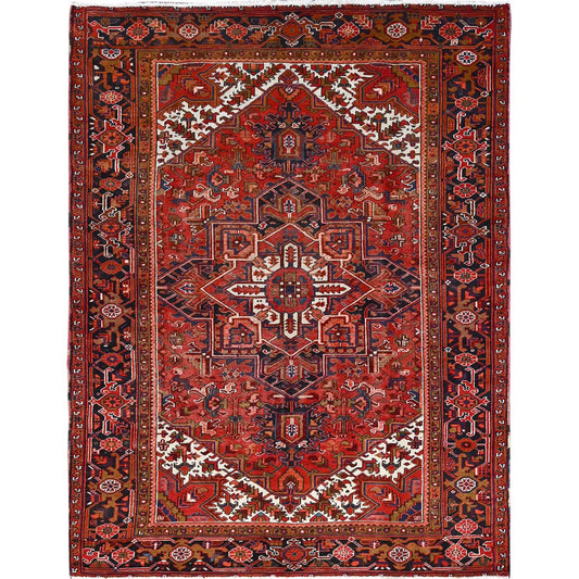 Heriz Wool Hand Knotted Rug Red Black 7.0X9.1 -O085901