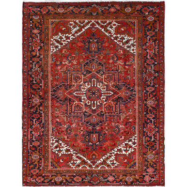 Heriz Wool Hand Knotted Rug Red Black 7.0X9.1 -O085901