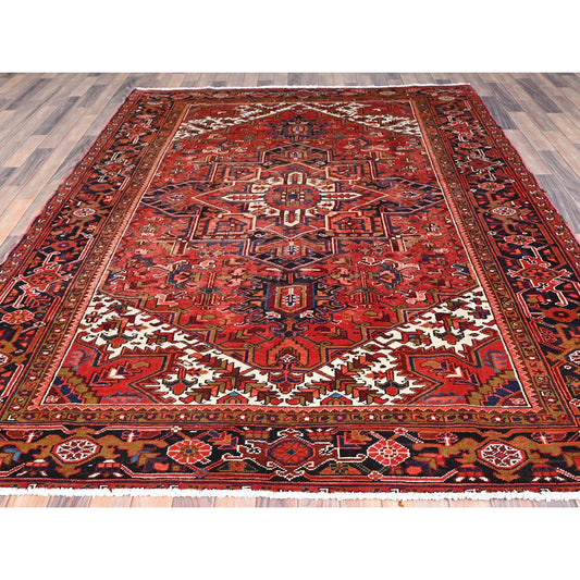 Heriz Wool Hand Knotted Rug Red Black 7.0X9.1 -O085901