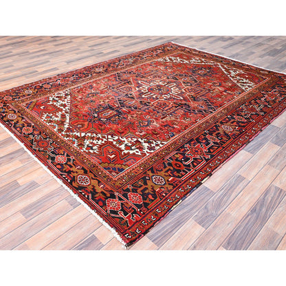 Heriz Wool Hand Knotted Rug Red Black 7.0X9.1 -O085901