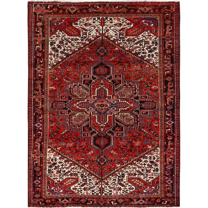 Heriz Wool Hand Knotted Rug Red Black 6.7X9.3 -O085903