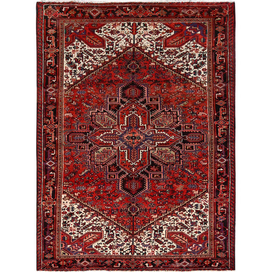 Heriz Wool Hand Knotted Rug Red Black 6.7X9.3 -O085903
